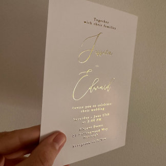 Elegant Greige and Gold Foil Wedding Invitation