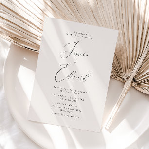 Elegant Greige Script Wedding Invitation