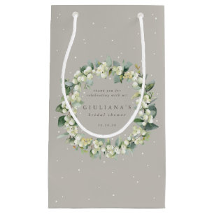 Elegant Greige Snowberry+Eucalyptus Bridal Shower Small Gift Bag