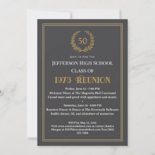 Elegant Grey 50 Year Class Reunion Laurel Wreath Invitation