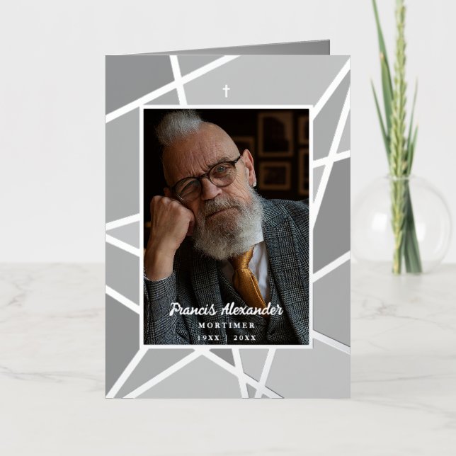 Elegant Grey Abstract Photo Memorial Funeral  Foil Holiday Card (Front)