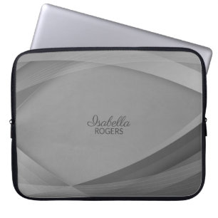 Elegant Grey Abstract Waves with Customisation Laptop Sleeve