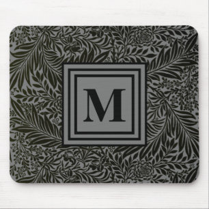 Elegant Grey and Black Monogrammed William Morris Mouse Pad