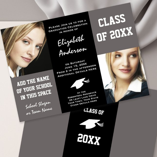 Elegant Grey and Black Young Woman's Graduation Invitation (Creator Uploaded)