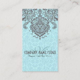Elegant Grey And Blue Vintage Floral Damasks Business Card