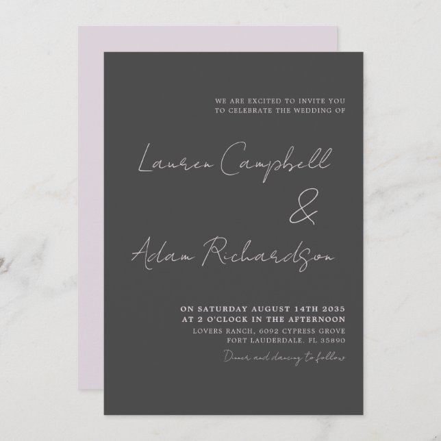 Elegant Grey and Blush Pink Wedding  Invitation (Front/Back)