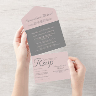 Elegant Grey and Dusty Pink Minimalist All-in-One  All In One Invitation