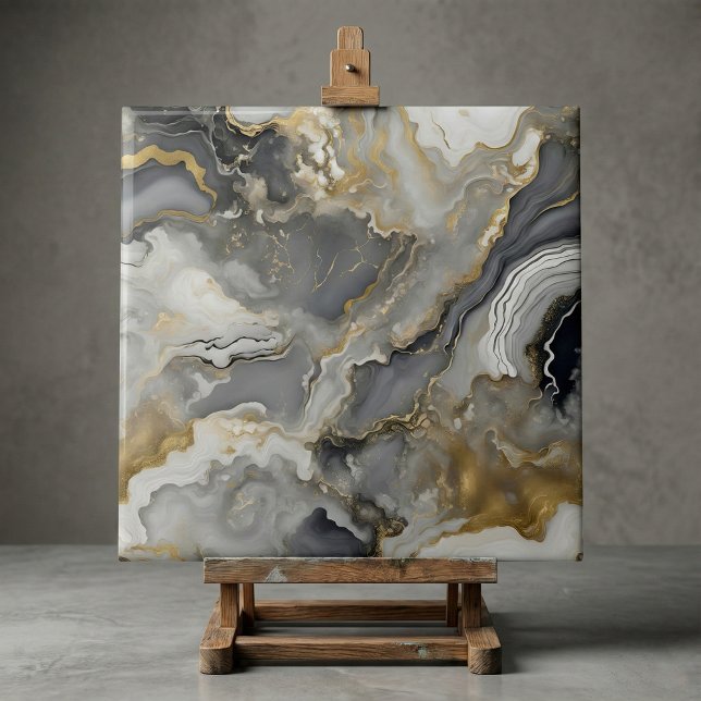 Elegant Grey and Gold Liquid Marble Agate Ceramic Tile (Creator Uploaded)