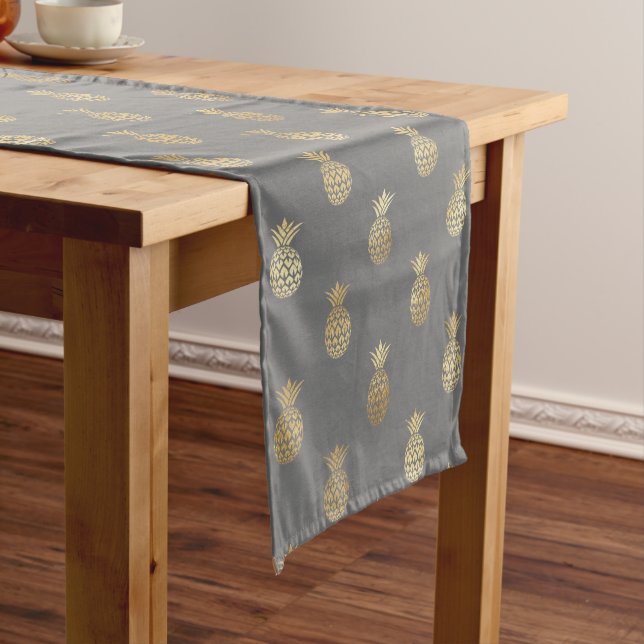 Elegant Grey and Gold Pineapple Pattern  Short Table Runner (In Situ)