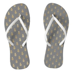 Elegant Grey and Gold Pineapple Pattern Thongs