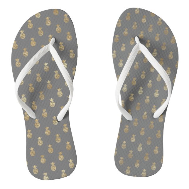 Elegant Grey and Gold Pineapple Pattern  Thongs (Footbed)
