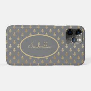 Elegant Grey and Gold Pineapple Personalised  iPhone 11 Pro Case