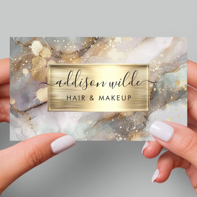Elegant Grey And Gold Watercolor Marble Business Card (Creator Uploaded)