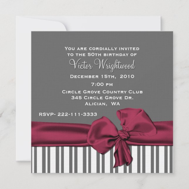 Elegant Grey and Maroon Birthday Invitation (Front)