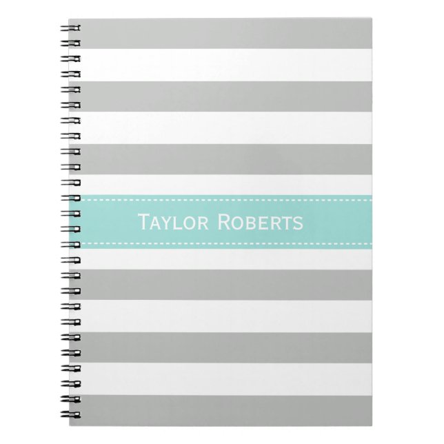 Elegant Grey and Mint Green Stripes Pattern Notebook (Front)