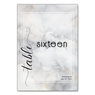 Elegant Grey and Pale Gold Soft Cloud Table Number