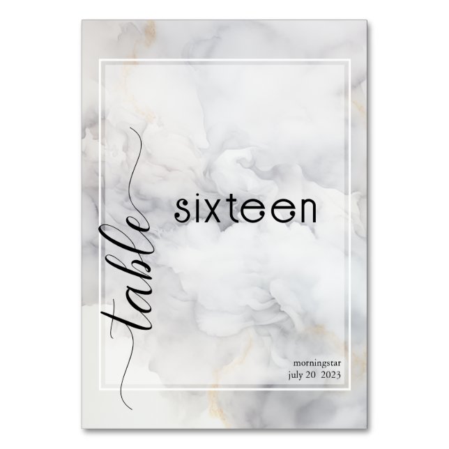 Elegant Grey and Pale Gold Soft Cloud Table Number (Front)