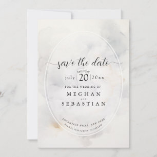 Elegant Grey and Pale Gold Soft Clouds Save The Date