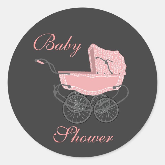 Elegant Grey and Pink Baby Shower Sticker (Front)
