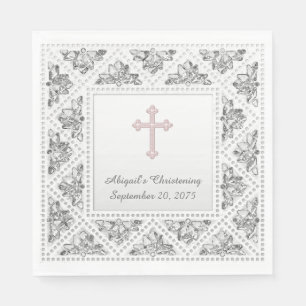 Elegant Grey and Pink Cross Napkin