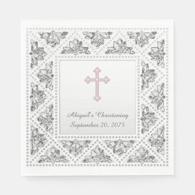Elegant Grey and Pink Cross Napkin (Front)