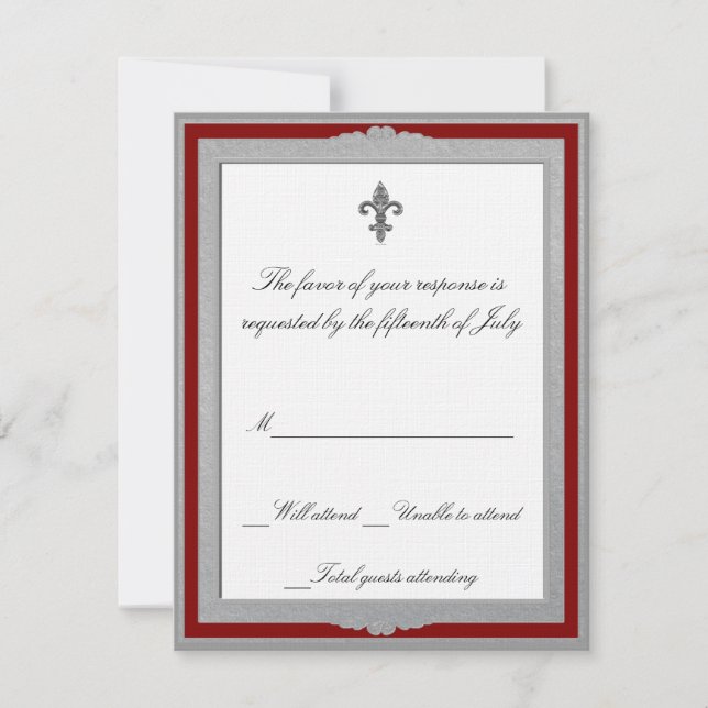 Elegant grey and red Wedding Response Card (Front)