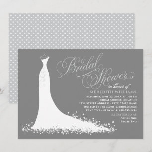 Elegant Grey and Silver Wedding Gown Bridal Shower Invitation