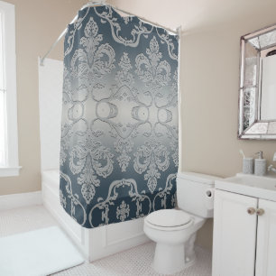 Elegant Grey and Taupe Royal Damask Shower Curtain