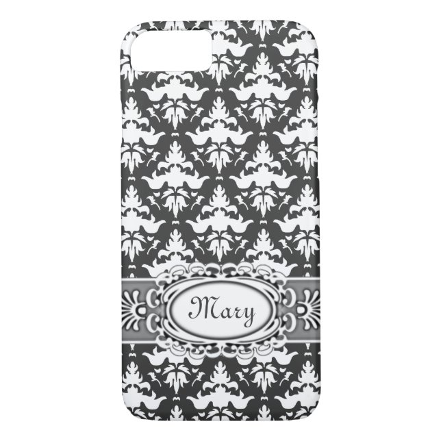 Elegant Grey and White Damask Case-Mate iPhone Case (Back)