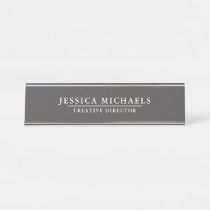 Elegant Grey and White Desk Name Plate