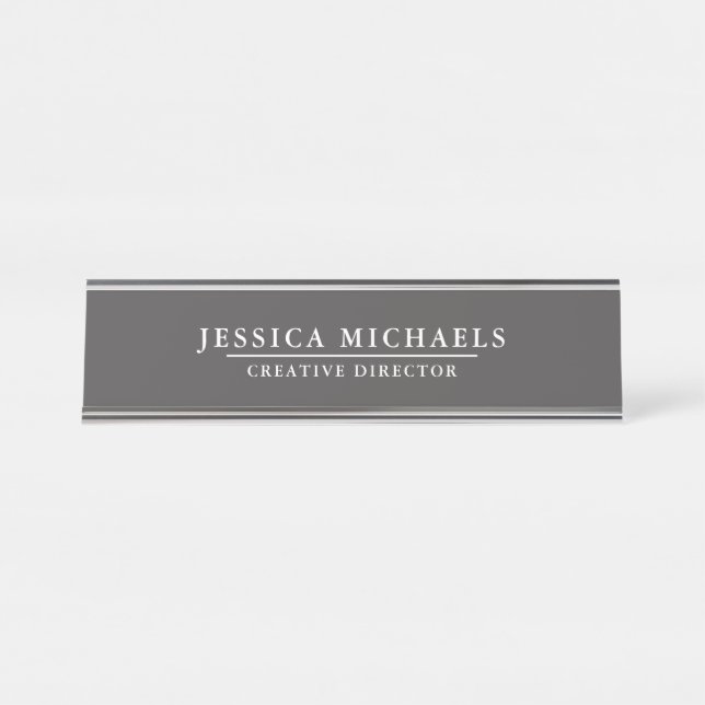 Elegant Grey and White Desk Name Plate (Front)