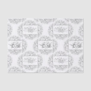 Elegant Grey and White Engraved Floral Tissue Paper