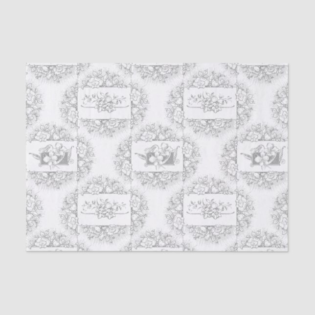 Elegant Grey and White Engraved Floral Tissue Paper (Front)