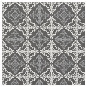 Elegant Grey And White Fleur De Lis Pattern Fabric