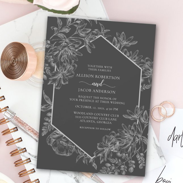 Elegant Grey and White Geometric Floral Wedding Invitation (Creator Uploaded)