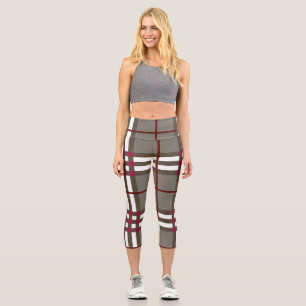 Elegant Grey and White High Waist Plaid Leggings