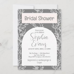 Elegant Grey and White Leaves Bridal Shower Invitation