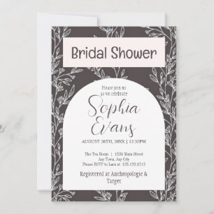 Elegant Grey and White Leaves Bridal Shower Invitation