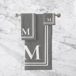 Elegant Grey and White Monogram Bath Towel Set