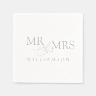 Elegant Grey and White Mr & Mrs Name Napkins
