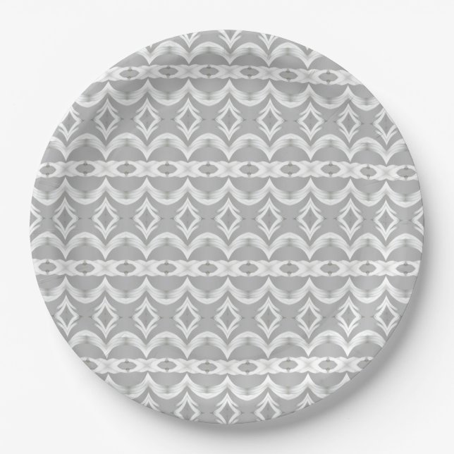Elegant Grey And White Pattern Paper Plate (Front)