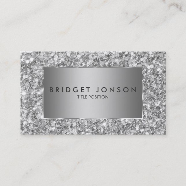 Elegant Grey And White Sparkling Glitter Pattern Business Card (Front)