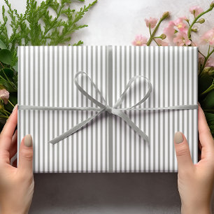 Elegant Grey and White Thin Stripes Wrapping Paper