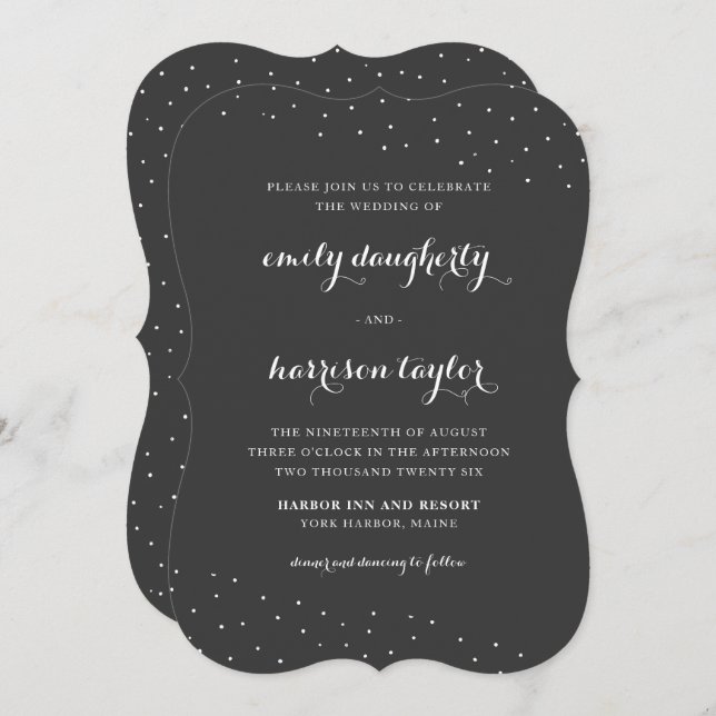 Elegant Grey and White with Delicate Dots Wedding Invitation (Front/Back)