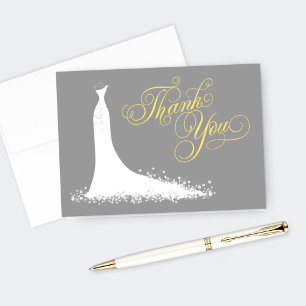 Elegant Grey and Yellow Wedding Gown Bridal Shower Thank You Card