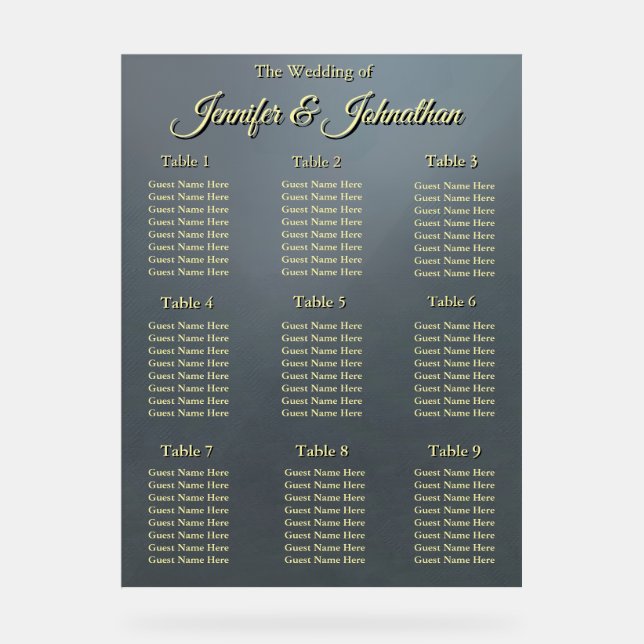 Elegant Grey Background Wedding Seating Chart (Front)