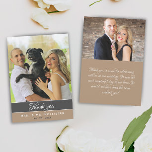 Elegant Grey Beige 2 Photo Wedding Thank You Card