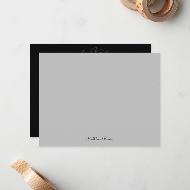 Elegant Grey & Black Custom Personalised Note Card (Front/Back In Situ)