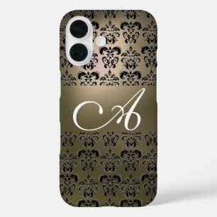 ELEGANT GREY BLACK DAMASK MONOGRAM iPhone 16 CASE