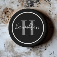 Elegant Grey Black Round Monogram Dark